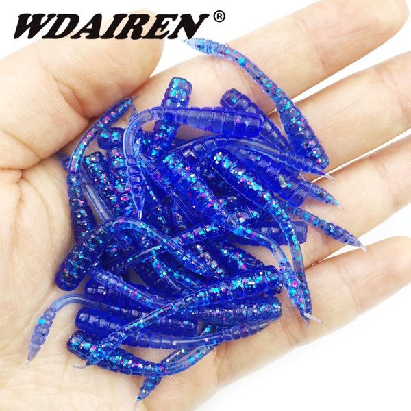 

50pcs red worm soft fishing lure 4.5cm 0.45g with salt smell 7 colors fishy smell artificial silicone bait pesca fishing tackle