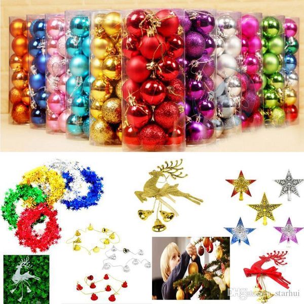 

24pcs barrle 4см christams дерево шары украшения колокола олени звезды подвеска рождество ленты партия украшения аксессуары подарки wx9-181