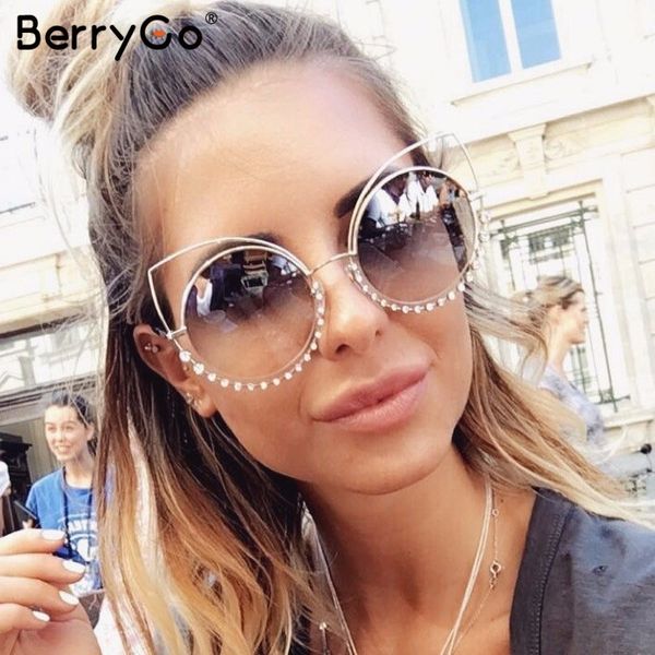 

berrygo cat eye women sunglasses alloy female crystal beading sun glasses vintage fashion cool ladies casual sunglasses uv400, White;black