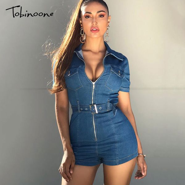 

tobinoone denim jumpsuit overalls women party autumn playsuit jeans romper female fashion bodycon elegant short jumpsuit, Black;white