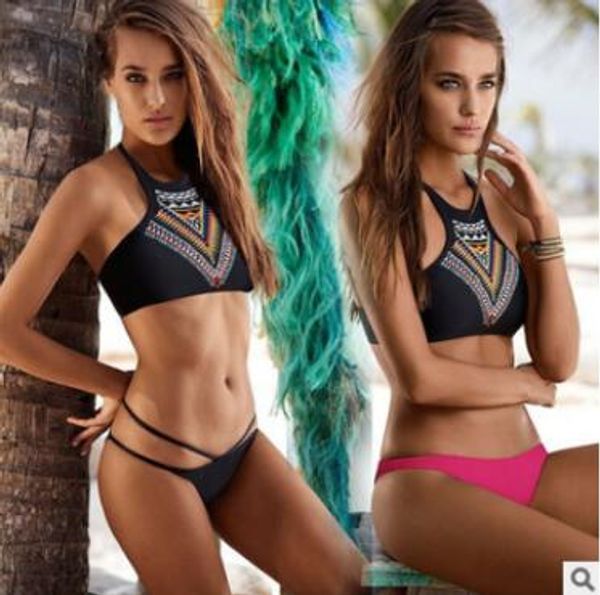 

ethnic style women summer beach swimwear slim print swimsuit bathing suit bikinis two-piece suits push up bikini set