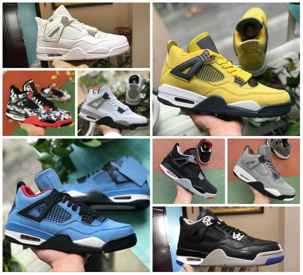 

2020 bred 4s travis scotts men designer basketball shoes 4 pale citron pure money lighting royalty black white cement trainer sports sneaker