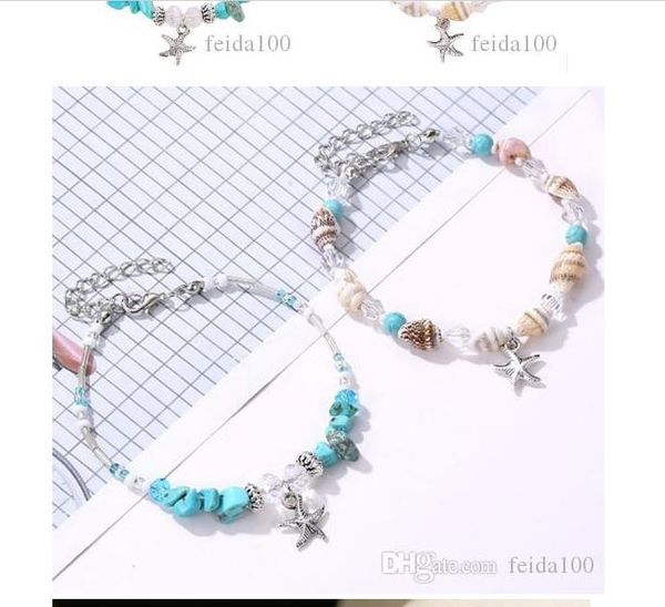 

shell bracelet cross-border fashion seashell starfish bracelet turquoise conch beads hand-decorated beach footchain wl880, Golden;silver