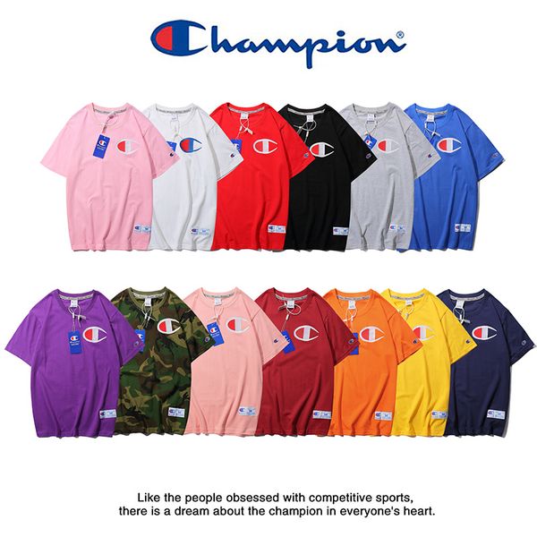 

New Fashion solid color Champ big C embroid short sleeve T-shirt Couples Lovers pure cotton Short Sleeve Men women Hip Hop Street Style Tees