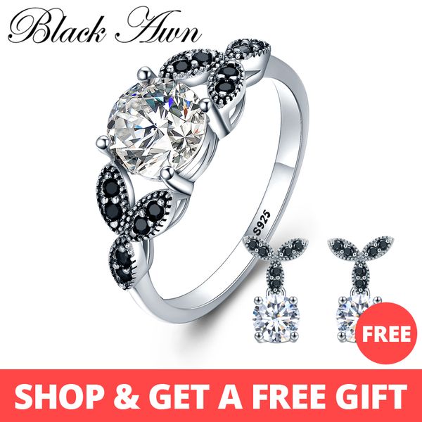 

black awn] 925 sterling silver ring fine jewelry trendy engagement bague wedding rings for women size 5 6 7 8 9 10 c035, Golden;silver