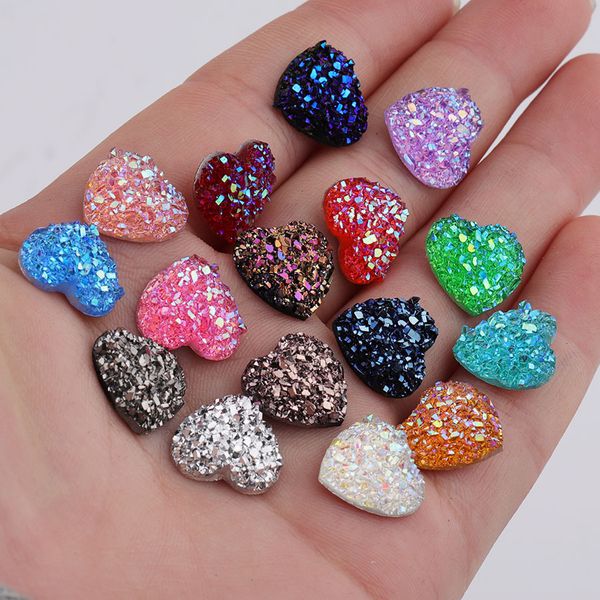 

20pcs/lot diy resin shiny heart snap buttons flatback fake crystal ore snap buttons wedding gem fit for 13mm heart base, Golden;silver