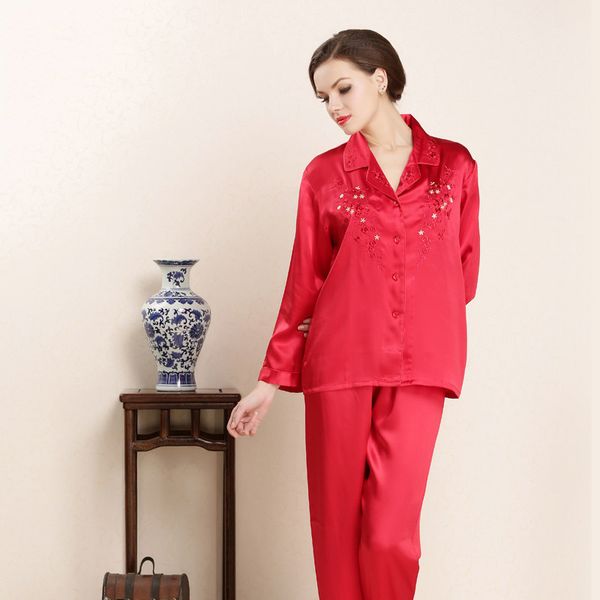 

cearpion new suzhou embroidery flower sleepwear women daily home clothes chinese red pajamas bride wedding party night wear, Blue;gray