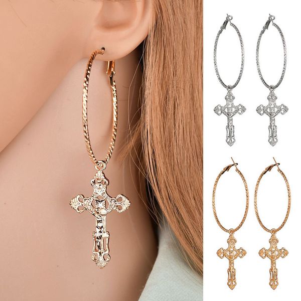 

gold cross earrings women cross pendant hook earrings ohrringe new year gifts ladies earrings boho kolczyki damskie eariings, Silver