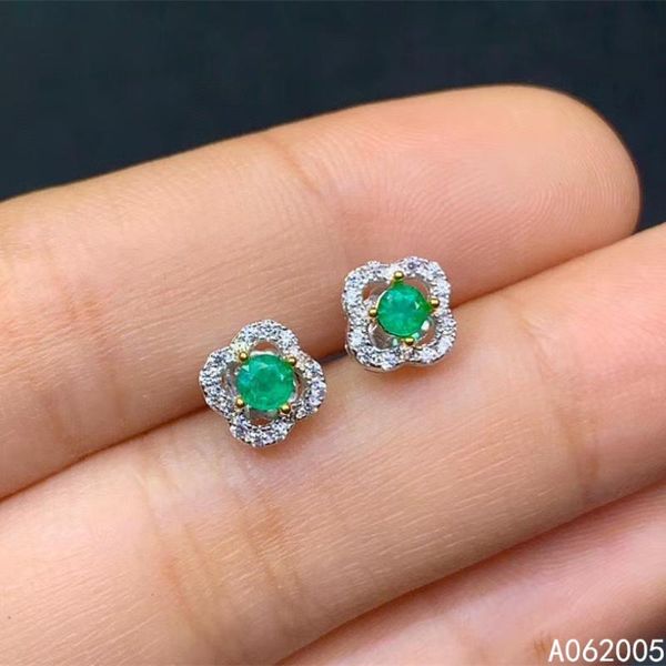 

kjjeaxcmy fine jewelry 925 sterling silver inlaid natural emerald female new earrings ear studs classic support test with box, Golden;silver