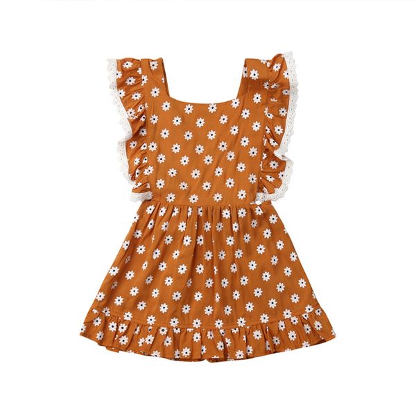 

0-3t toddler infant kid baby girl sundress clothing sleeveless floral lace ruched cotton party dress clothes summer, Red;yellow