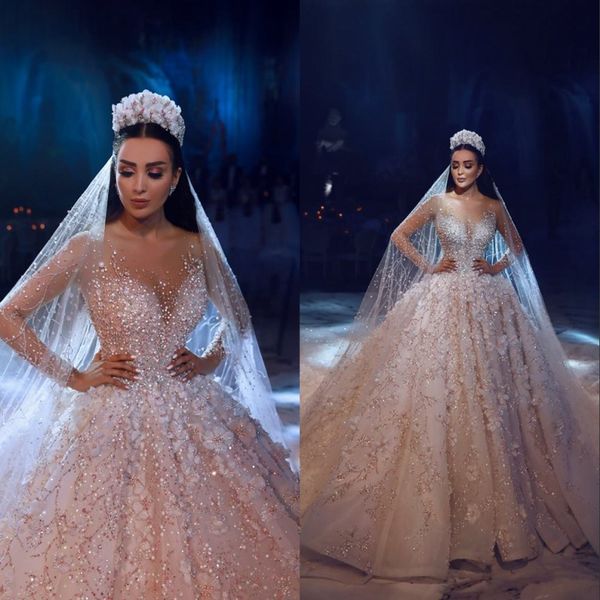 

2019 роскошные Дубай арабский новый кружева бальное платье Свадебные платья с длин