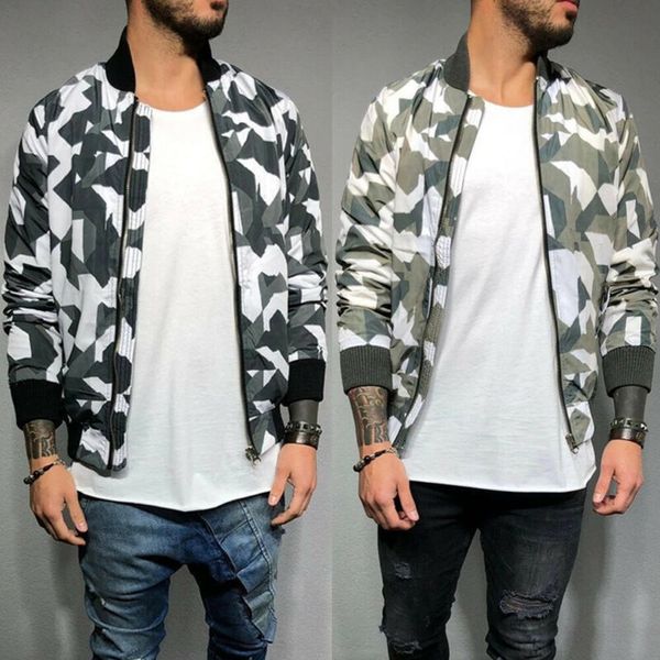 

men's casual camouflage outwear bomber jacket baseball sport slim camo coat, Black;brown