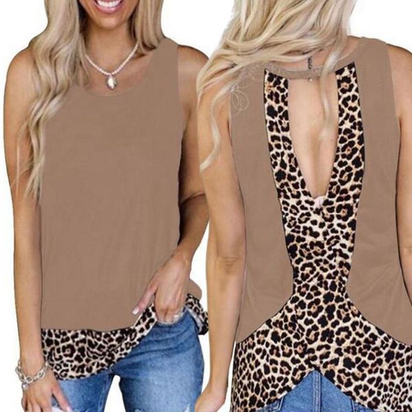 

women's tanks & camis leopard print patchwork shirt women round neck sleeveless loose casual harajuku streetwear female, White