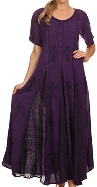 

sakkas hailey cap sleeve caftan long embroidered stonewashed dress, Black;gray