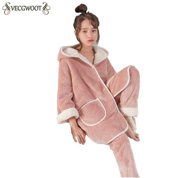 

women pajama sets 2018 winter fashion new plus cotton long cute pajama home service hooded soft pajamas set students pr452, Blue;gray