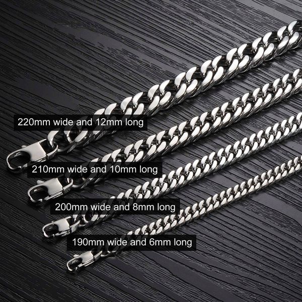 

whole2019 simple punk design man link chain bracelets fashion 19cm/20cm/21cm/22cm long full stainless steel charm men jewelry, Black