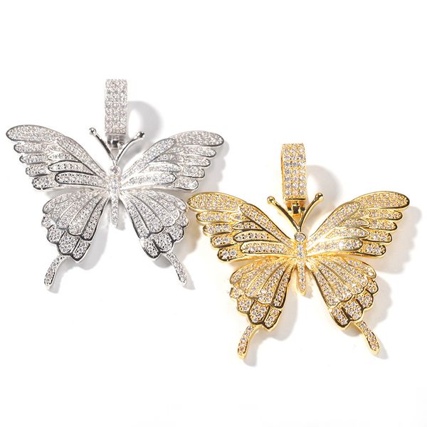 

cuban link chains pink zircon butterfly pendant ins all-match trendsetter necklace pendant, Silver