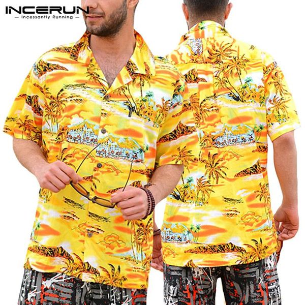 

summer men clothes vacation shirts 5xl beach hawaiian yellow mens shirts dress short sleeve lapel collar loose floral tee shirt, White;black