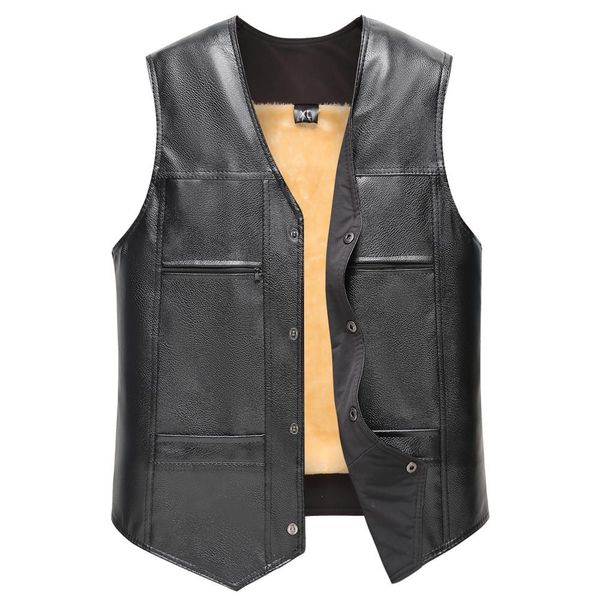 

leather vest men winter jacket warm pure color waistcoat men's outerwear casual vest for men jacket man sleeveless men's vest, Black;white