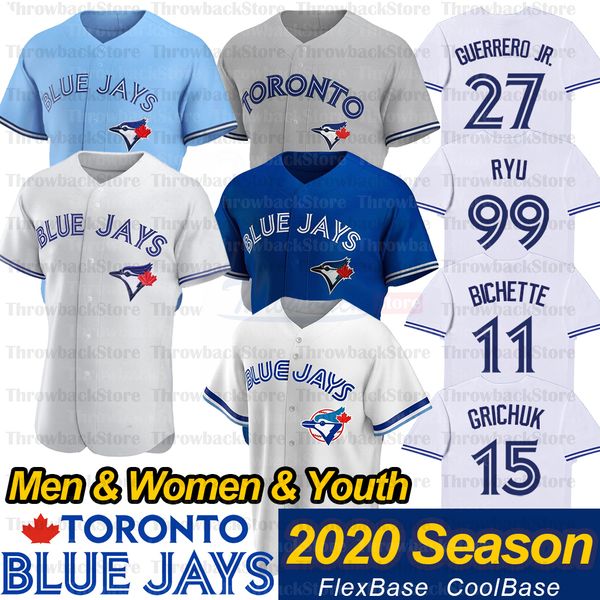 

toronto 2020 season blue jays jersey vladimir vlad guerrero jr. 27 lourdes gurriel jr. hyun-jin ryu 99 randal grichuk bo bichette jerseys, Blue;black