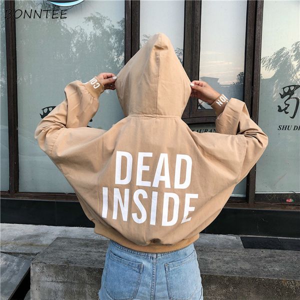 

жакеты женщины с капюшоном с длинным рукавом простые весна новых женщин одежда harajuku сыпучие корейский студенты все матча модный отдых, Black;brown