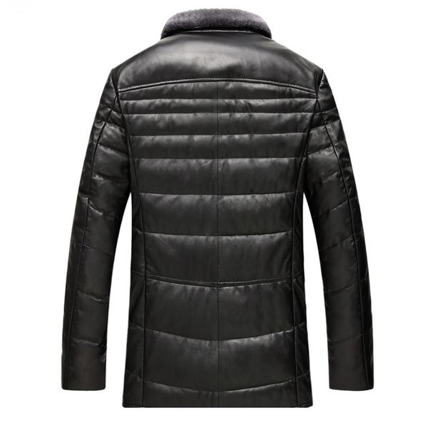 

men's leather & faux winter genuine jacket men real wool fur collar sheepskin coat warm down jackets manteau gsj9429b my2902, Black