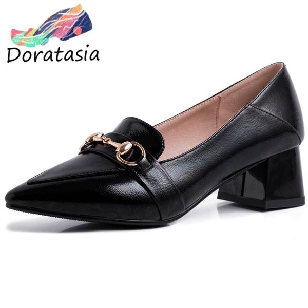 

doratasia female spring pumps pointed toe metal decoration shallow slip on pumps women high heel leisure shoes woman, Black