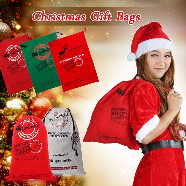 

durable 12 styles christmas santa sacks 1pc drawstring canvas santa sack xmas canvas bag big claus gift bag#92299