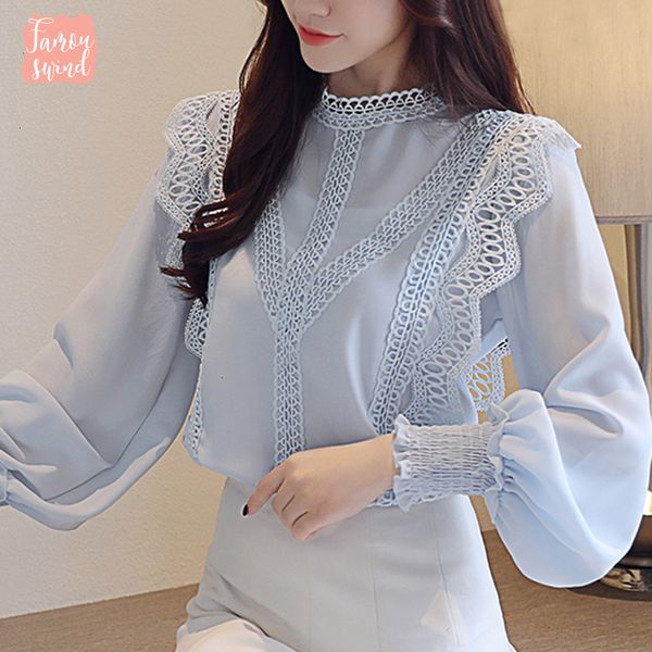 

blusas блузы mujer рубашка moda white hollow кружева шифон блузки с длинным рукавом женские топы и женские рубашки одежда 1448 45