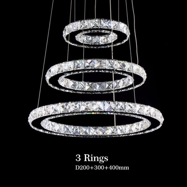 

3 rings crystal led chandelier pendant light fixture crystal light lustre hanging suspension light for dining room, foyer, stairs