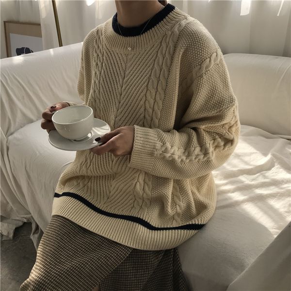 

2 colors 2018 autumn and winter korean style o neck stripe warm sweaters womens pullovers womens (b8117), White;black