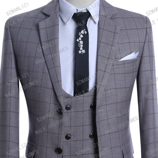 

2019 costume homme 3 piece formal mens suit ternos slim fit tuxedo prom suits for men plaid groom wedding suits, White;black