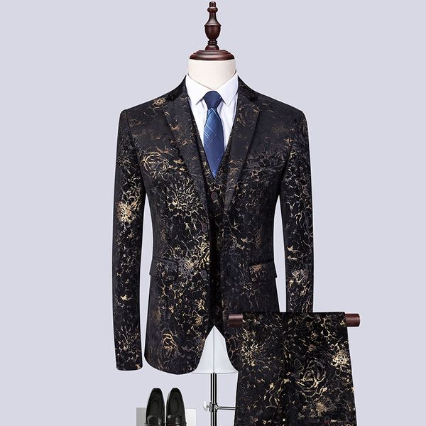 

men print tuxedo suit set slim fit size m-6xl mens wedding bridegroom prom suits with pants male 3 piece suit jacket vest pants, White;black