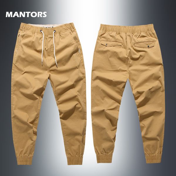 

2019 spring summer solid cotton pants men casual pencil pants elastic waist jogger men's streetwear slim fit trousers, Black