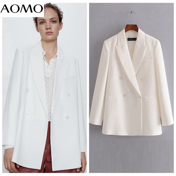 

aomo 2020 женщин белый костюм пиджак длинный рукав дамы пальто женские кнопки формальный пиджак офис деловой костюм топ 3h480a, White;black