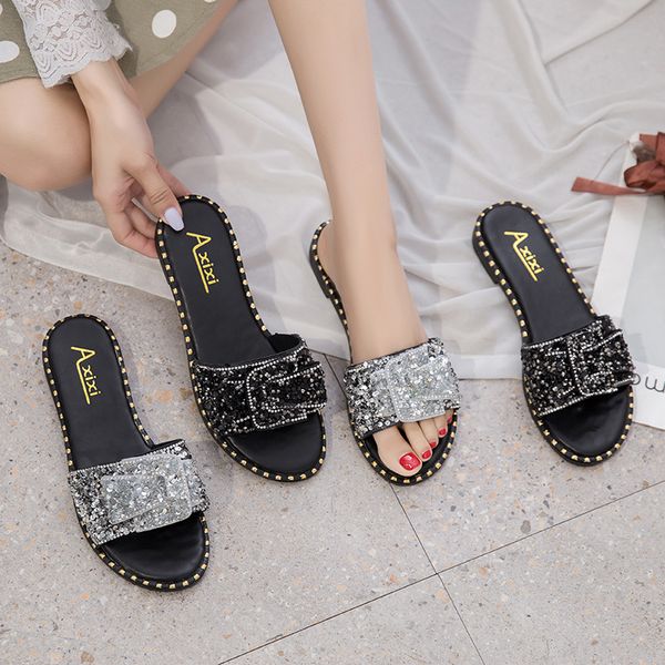 

butterfly-knot shoes glitter slides ladies' slippers big size fashion summer woman jelly flat beach rubber basic, Black
