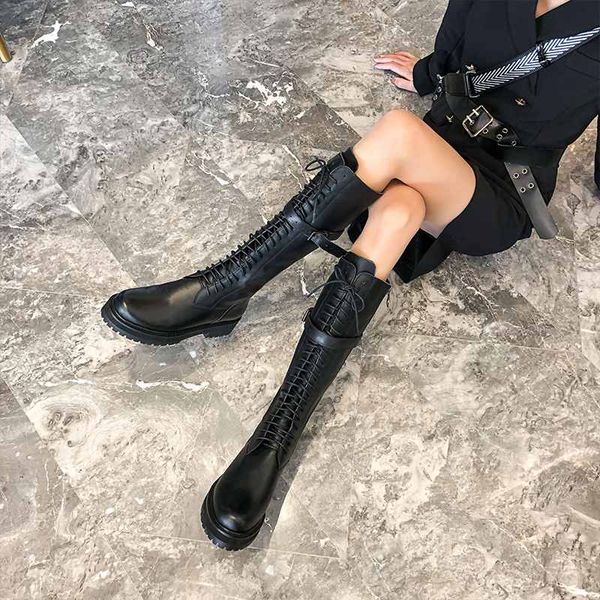 

krazing pot genuine leather lace up med heels round toe punk superstar equestrian boots buckle fasteners over-the-knee boots l35 a132, Black