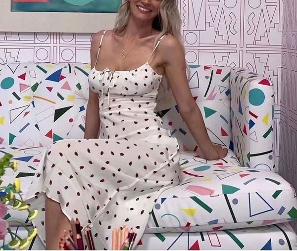 

мода уличной клубничный печати скольжения платье женщины сексуальный рукавов bow tie спагетти ремень миди платье 2020 лето строп, Black;gray