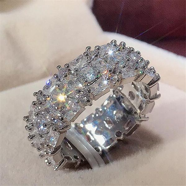 

us size 5-10 drop shipping stunning luxury jewelry 925 sterling silver princess cut white z cz diamond birthstone women wedding ring set, Slivery;golden