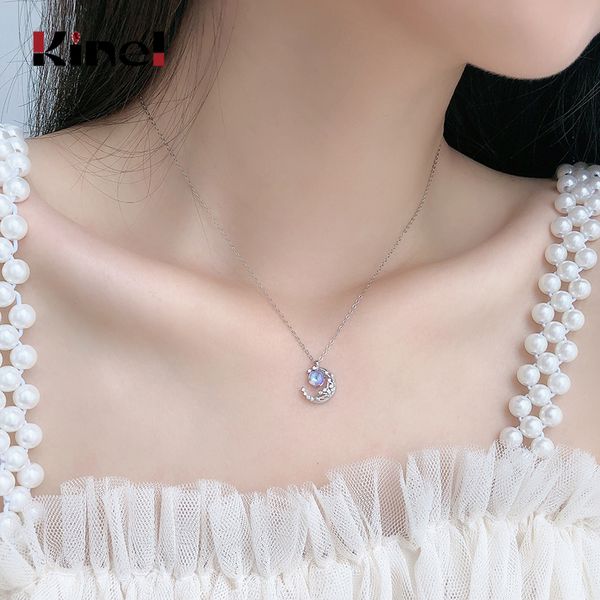 

kinel 925 sterling silver moonstone pendant for women star month pendant necklace friend gift 925 silver jewelry