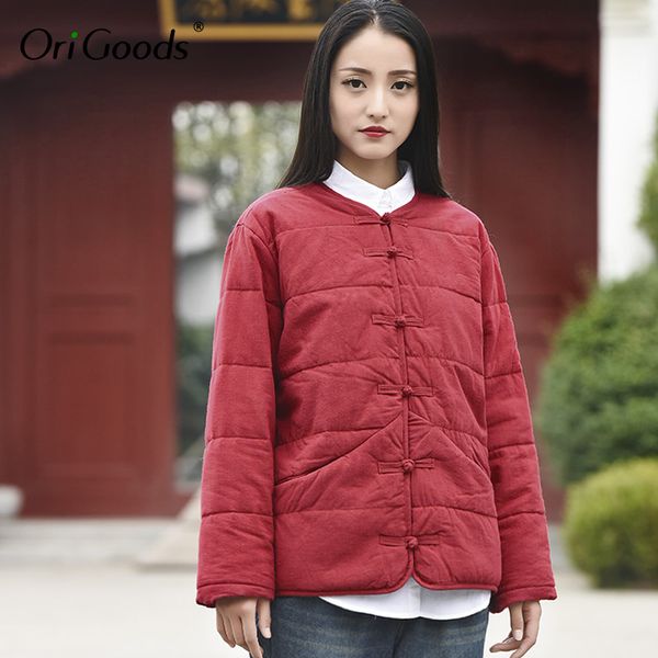 

women's jackets origoods chinese style winter coat women vintage cotton padded jacket 2021 red black outwear warm b240, Black;brown