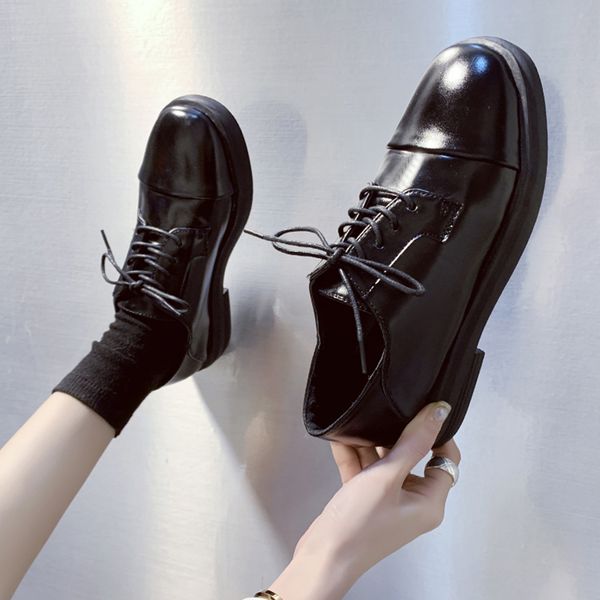 

womens derby shoes women's heels modis british style square toe female footwear casual sneaker leather on heels new 2019 retro, Black