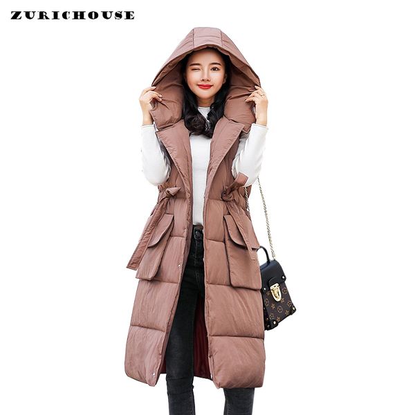 

women's winter vest waistcoat hooded long sleeveless jacket 2019 fashion adjustable belt casual cotton padded down vest female, Black;white