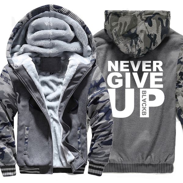 

men winter warm casual thicken hoodies never give up sweatshirts camouflage sleeve coat zipper harajuku jackets streetweart, Black