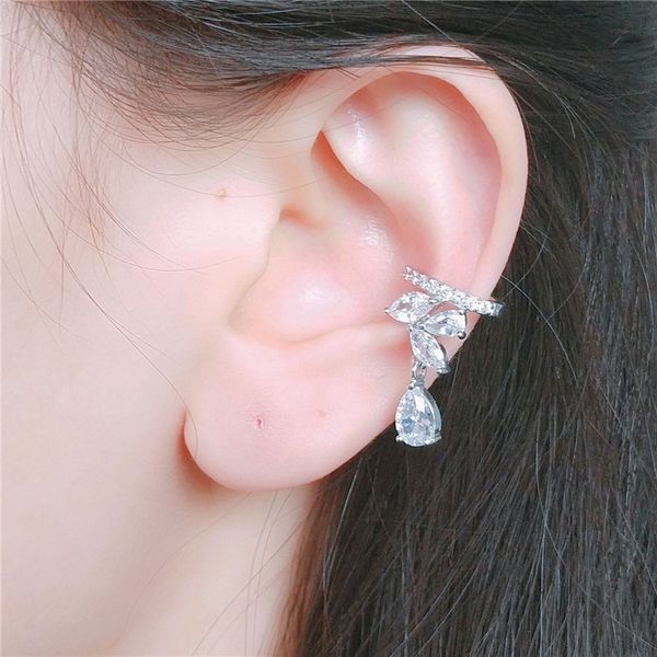 

18k white gold horst eye cubic zirconia water drop cuff earring personalized ear cuff womens cuff studs jewelry gifts for girls, Silver