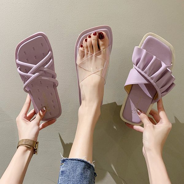 

female shoes womens slippers outdoor slides fashion transparent heel lady butterfly-knot summer woman 2020 flat, Black