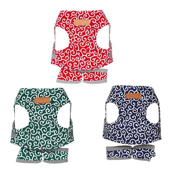 

japanese style pet dog cat harness vest collar outdoor walking leash set