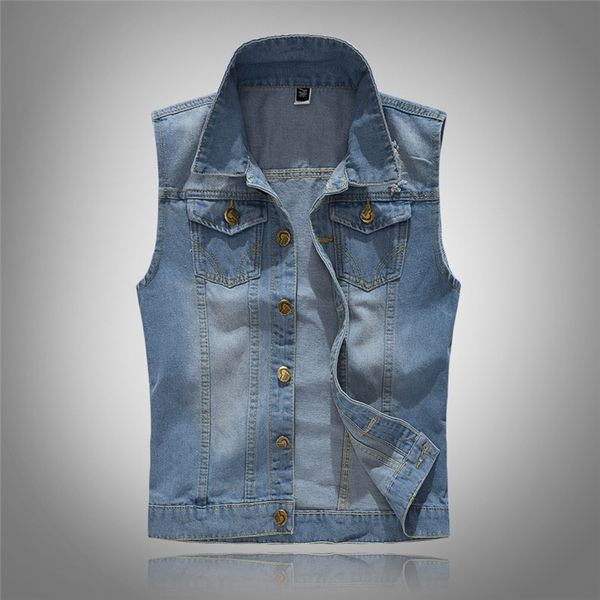 

2019 men's sleeveless cotton denim vest male fashion spring autumn 80s vintage jackets hole jeans brand waistcoat 6xl, Black;white