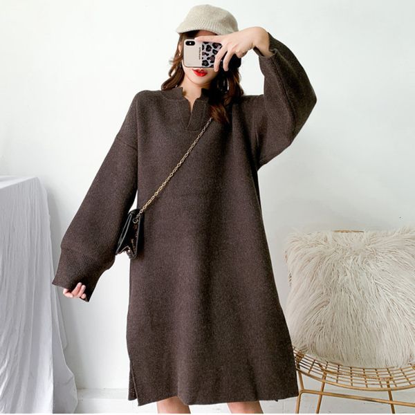 

v-neck solid color mid-length pullover knit sweater 2020 spring new loose leisure korean version dress women wild y819, White;black