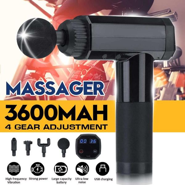 

80w 4 gears lcd muscle massage gun sport therapy massager body relaxation pain relief slimming shaping massager 4 heads 3600mah